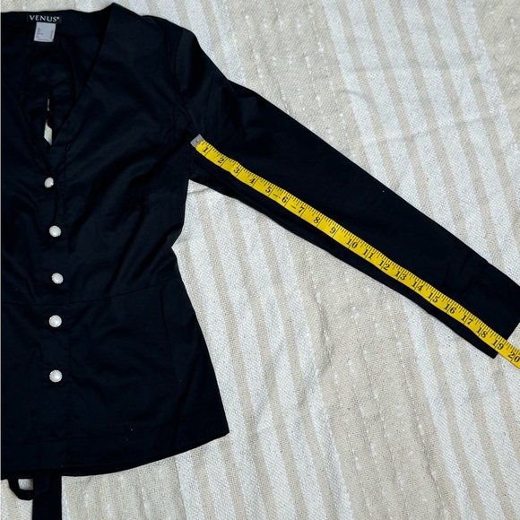 Venus black tie back pearl button down blouse - Picture 12 of 14